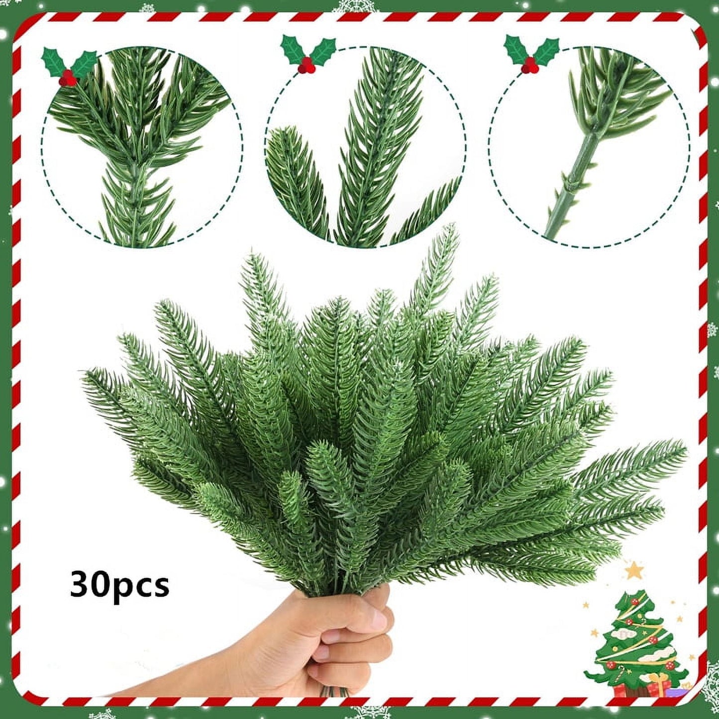 TETOU 30pcs Christmas Artificial Norfolk Pine Branches Green Cedar Sprigs Needle Garland DIY Wreath Home Decor