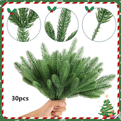 TETOU 30pcs Christmas Artificial Norfolk Pine Branches Green Cedar Sprigs Needle Garland DIY Wreath Home Decor