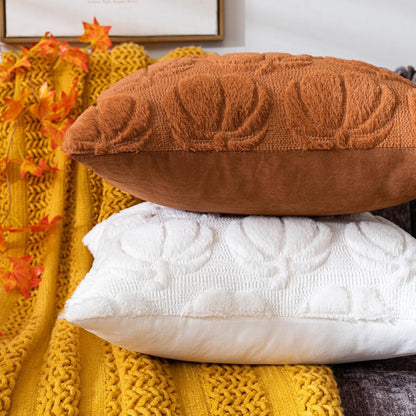 TETOU Fall Pillow Covers,18"x18"Set of 2 Fall Rust Red Pumpkin Pillow Cases,Soft Faux Fur Wool Couch Cushion for Sofa Bedroom Living Room Home Farmhouse Fall Halloween Thanksgiving Decor