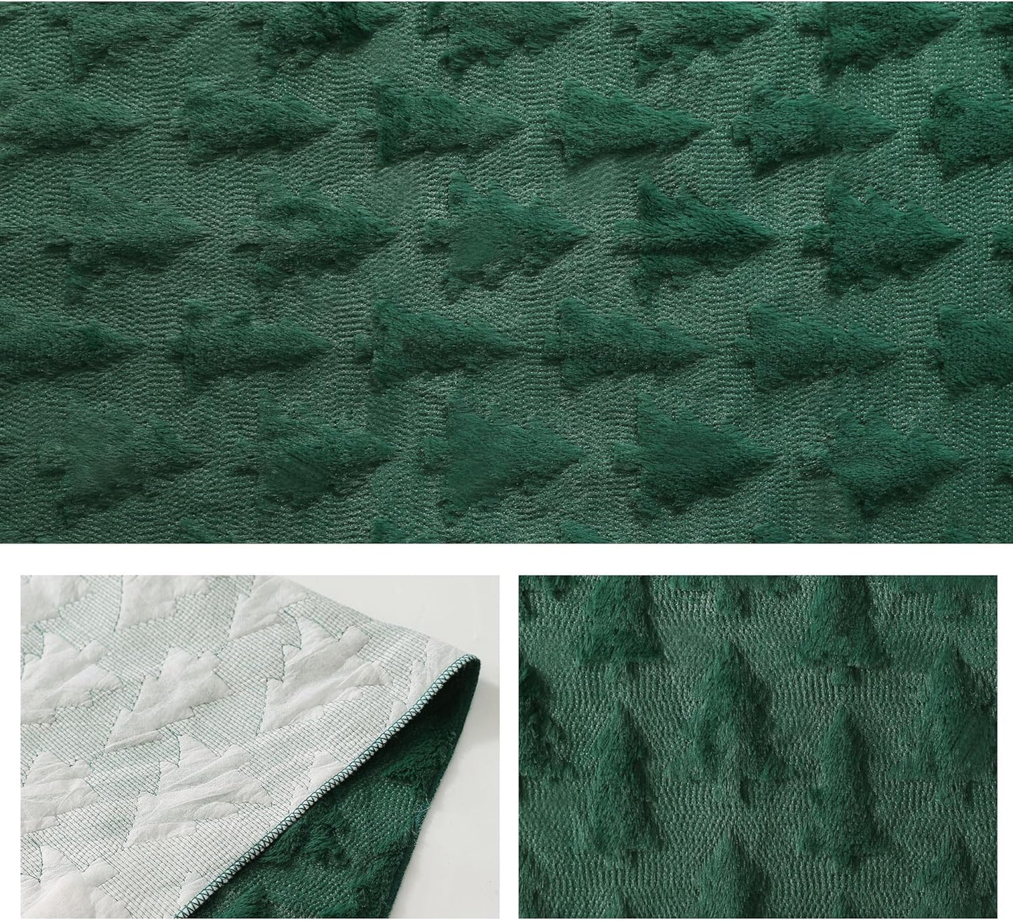 TETOU Christmas Tree Jacquard Table Runner 13x72 Inch Soft Plush Faux Fur Table Decoration for Christmas Home Party - Green