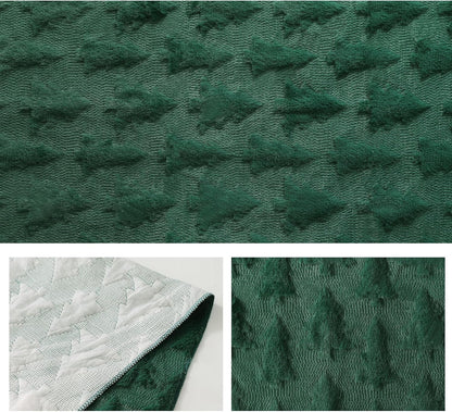 TETOU Christmas Tree Jacquard Table Runner 13x72 Inch Soft Plush Faux Fur Table Decoration for Christmas Home Party - Green