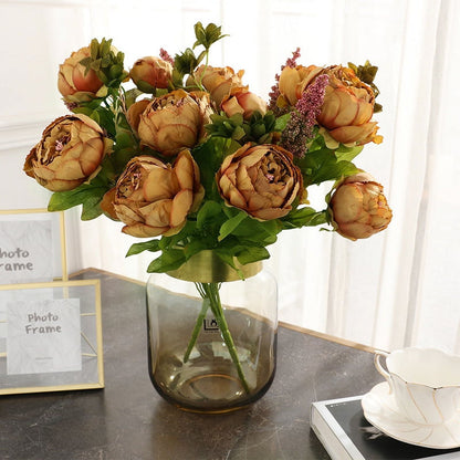 TETOU Artificial Silk Peony Flowers 1 Bouquet for Home Wedding Decoration - Dark Pink