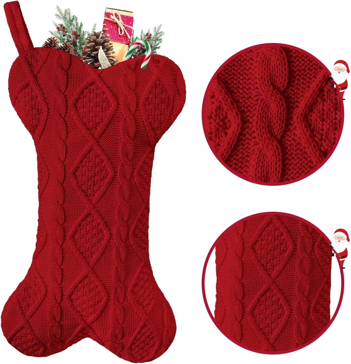 TETOU Dog Christmas Stocking, Bone Shape Knit Stocking, Xmas Dog Stocking, Hanging Christmas Decoration for Dogs Cats Pets Xmas Holiday Indoor Party-Red