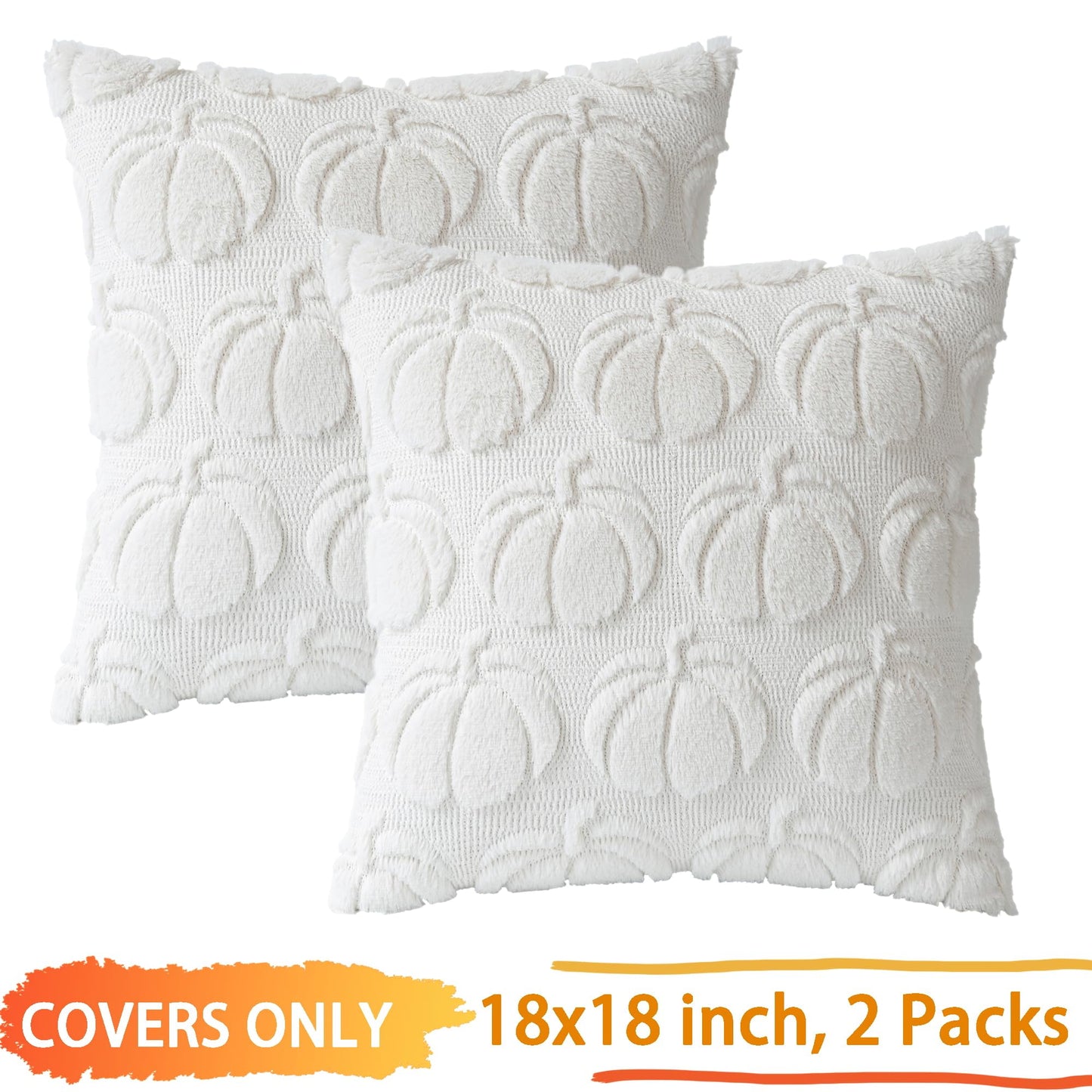 TETOU Fall Pillow Covers,18"x18"Set of 2 Fall White Pumpkin Pillow Cases,Soft Faux Fur Wool Couch Cushion for Sofa Bedroom Living Room Home Farmhouse Fall Halloween Thanksgiving Decor