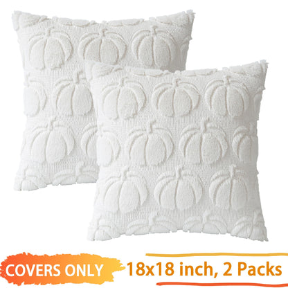 TETOU Fall Pillow Covers,18"x18"Set of 2 Fall White Pumpkin Pillow Cases,Soft Faux Fur Wool Couch Cushion for Sofa Bedroom Living Room Home Farmhouse Fall Halloween Thanksgiving Decor