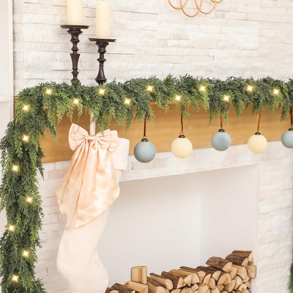 TETOU 1pc 6ft Christmas Cedar Garland with Lights,Artificial Realistic Cedar Pine Needles Greenery Garland for Christmas Holiday Winter Wall Mantle Fireplace Table Indoor Decor
