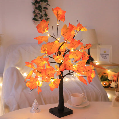 TETOU Artificial Fall Lighted Maple Tree,Battery Operated 24 LED Thanksgiving Fall Decorations Table Lights for Wedding Party Gifts Indoor Outdoor Autumn Harve'st Halloween Home Decor