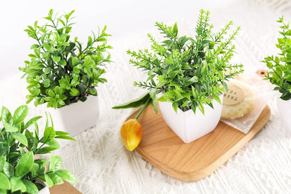 TETOU 4Pcs Artificial Plants Indoor Potted Eucalyptus Artificial Greenery Small Potted Plants for Home Decor