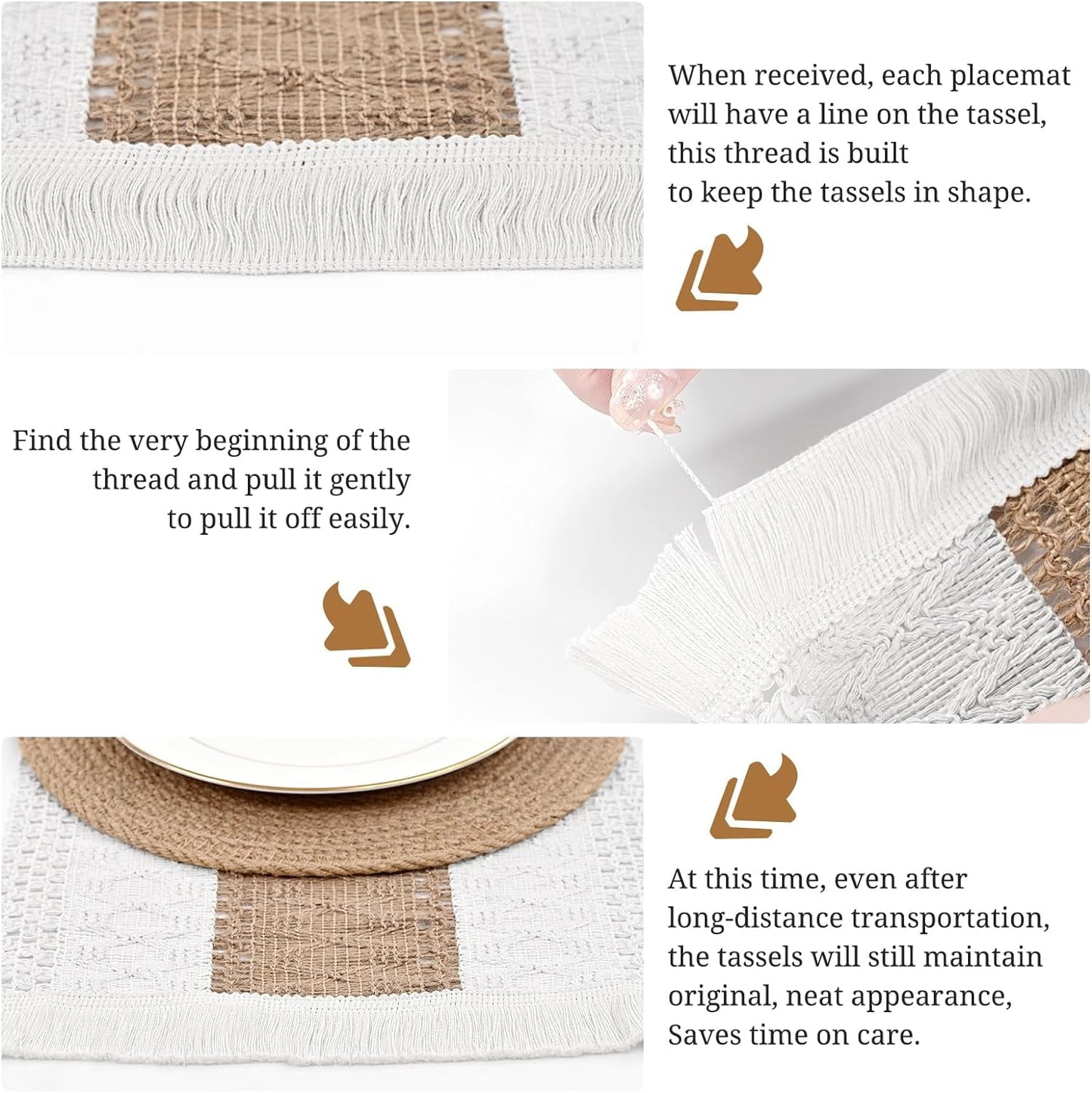 TETOU Boho Placemats Set of 4, 20*12 inch Natural Cotton burlap placemats, Macrame Woven Farmhouse Place Mats for Kitchen Dining Table Decor
