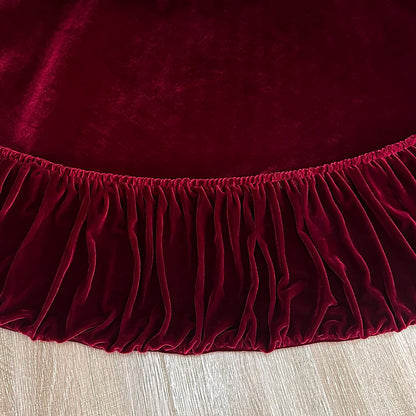 TETOU 36In Christmas Tree Skirt ,Burgundy Ruffled Velvet Xmas Tree Skirt with Felt Padding Nylon Backing and Lace-Up Tie Closure for ChristmasTree Party Gift Holiday Home Decor
