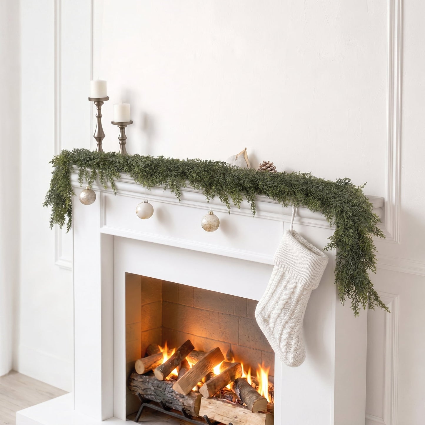 TETOU 2pc 6ft Christmas Cedar Garland,Artificial Realistic Cedar Pine Needles Greenery Garland for Christmas Holiday Winter Wall Mantle Fireplace Table Indoor Decor