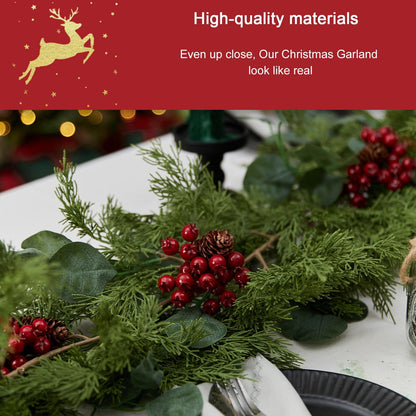 TETOU 6.3ft 2025 Upgraded Christmas Garland Artificial Pine Cypress Eucalyptus Berries Greenery Garland Holiday Decor