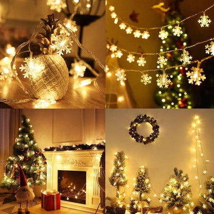 TETOU Christmas Decorations Lights,20 Ft 40 LED Snowflake String Lights Battery Operated Fairy Lights for Bedroom Room Party Home Xmas Tree Indoor Outdoor Decorations (Warm White)