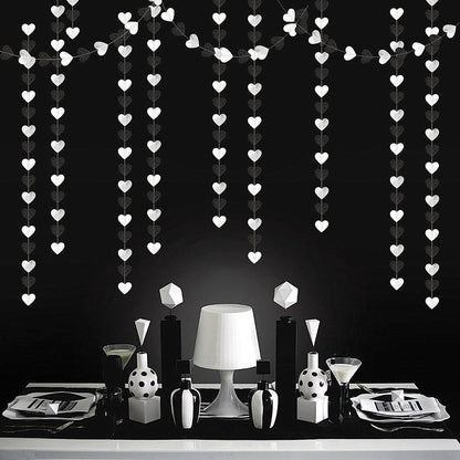 TETOU White-Black Champagne Party Decoration Heart Garland,52Ft Hanging Paper Backdrop Streamers for Birthday New Years Graduation Christmas Wedding Engagement Bachelorette Decoration