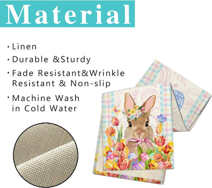 TETOU Easter Bunny Table Runner 72" Spring Rabbit Eggs Table Runner Home Dining Party Decor