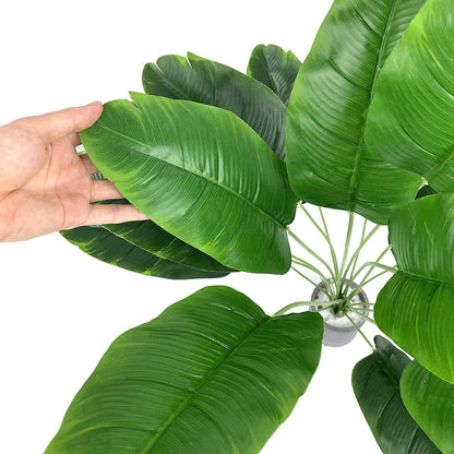 TETOU 2Pcs Artificial Banana Leaves Plants, 32" Tall Fake Banana Tree Leaves with Stems, Artificial Banana Tree Leaves for Beach Party Home Garden Decoration