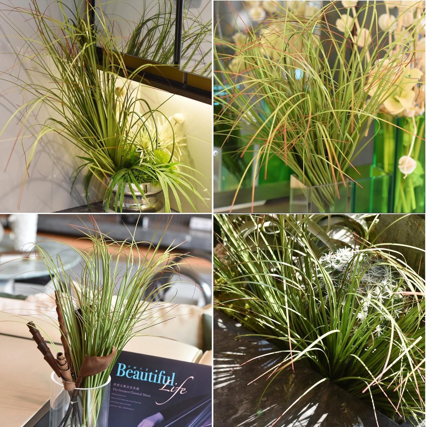 TETOU Artificial Plants, 18.1 inches Artificial Shrubs Wheat Grass Greenery, Fake Tall Grass Artificial Grass Plant for Outdoor Indoor Home Decor