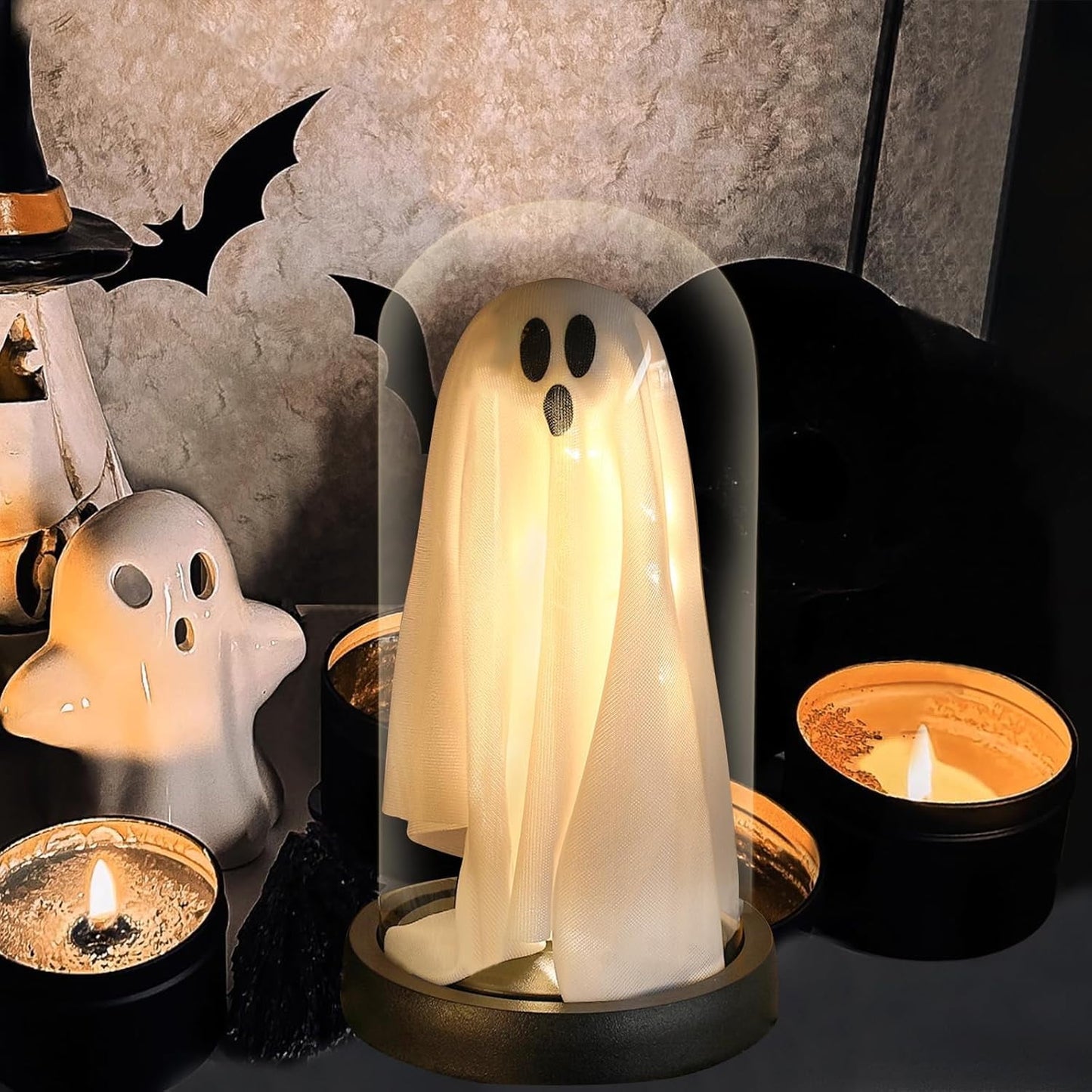 TETOU Halloween Indoor Decor,Cute Ghost with Light for Home Mantel Tabletop Halloween Indoor Party Decorations