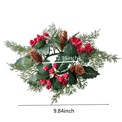 Tetou 2Pcs Christmas Candle Rings Wreath for Pillar Candle Holder, Artificial Christmas Wreath with Pinecones Red Berries for Fall Thanksgiving Home Table Centerpieces, Cabinet Decorations - Red