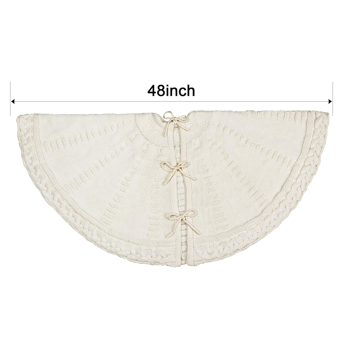 TETOU 48In Knitted Christmas Tree Skirt, Cream White Tree Skirt, Braided Cable Knit Thick Rustic Christmas Tree Decorations, Farmhouse Christmas Decor Xmas Holiday Home Party Decorations