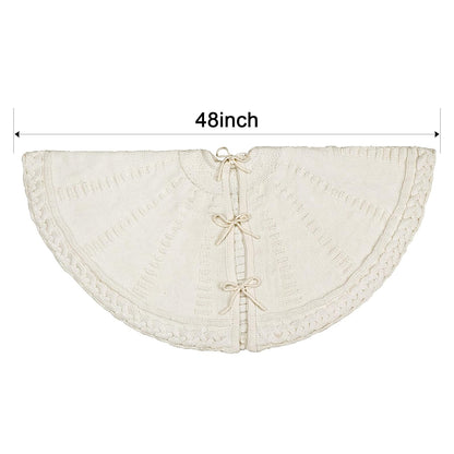 TETOU 48In Knitted Christmas Tree Skirt, Cream White Tree Skirt, Braided Cable Knit Thick Rustic Christmas Tree Decorations, Farmhouse Christmas Decor Xmas Holiday Home Party Decorations