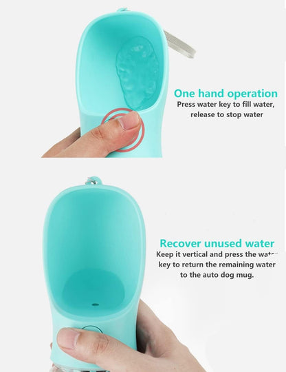 TETOU 8.3*2.5" Dog Water Bottle, 12oz Leak Proof Portable Puppy Water Dispenser with Drinking Feeder for Pets Outdoor Walking Hiking Travel Food Grade Plastic - Blue