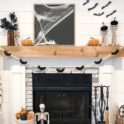 TETOU 4.9Ft Wood Halloween Felt Bats Bead Garland Banner for Farmhouse Halloween Fireplace Mantle Walls Decoration