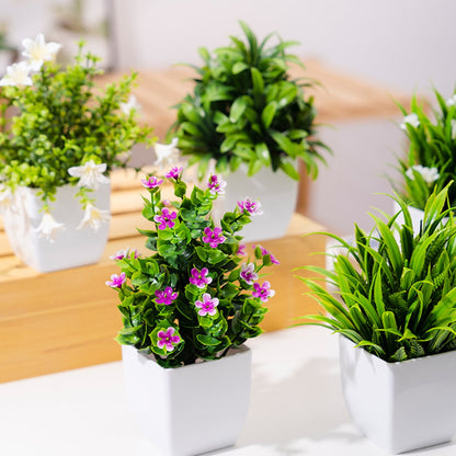 TETOU 4pcs Fake Plants - Small Artificial Greenery Potted Plants with Flowers,Mini Simulation Eucalyptus Plants for Home Office Bathroom Living Room Table Decor