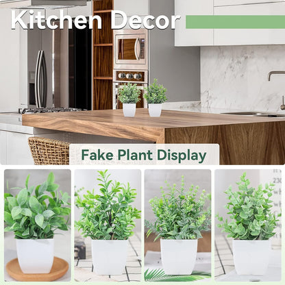 TETOU 4pcs Fake Plants Small Artificial Greenery Potted Plants Mini Simulation Eucalyptus for Home Office Table Decor