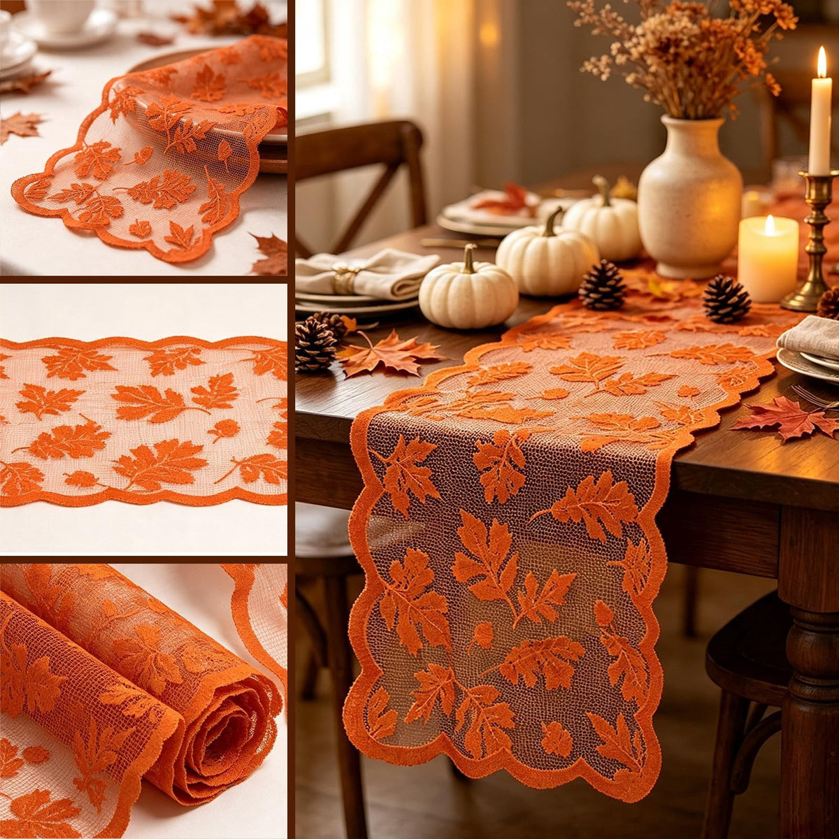 TETOU Fall Table Runner, 13x72 Inch Maples Leaves Lace Table Runner for Fall Autumn Farmhouse Home Halloween Thanksgiving Party Decoration