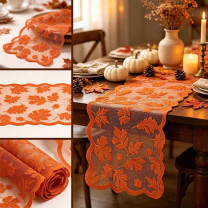 TETOU Fall Table Runner, 13x72 Inch Maples Leaves Lace Table Runner for Fall Autumn Farmhouse Home Halloween Thanksgiving Party Decoration
