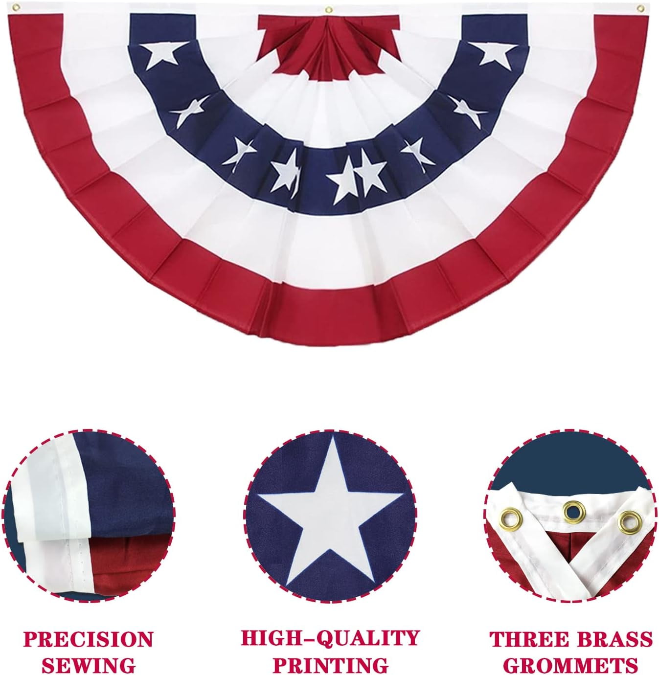 TETOU 4Pcs 3 x 6 Ft American Pleated Fan Flag, USA Patriotic Half Fan Bunting Flag, 4th of July Decorations Flags (Set of 4)