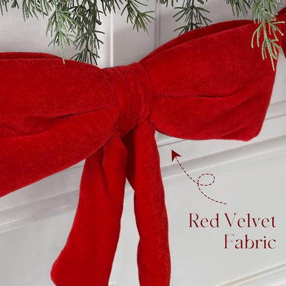 TETOU 6 Ft Christmas Bow Garland ,Red Velvet Bow Garland Banner for Christmas Tree Mantel Fireplace Shelf Cabinet Stand Door Window Frame Home Porch Indoor Holiday Valentines Decoration