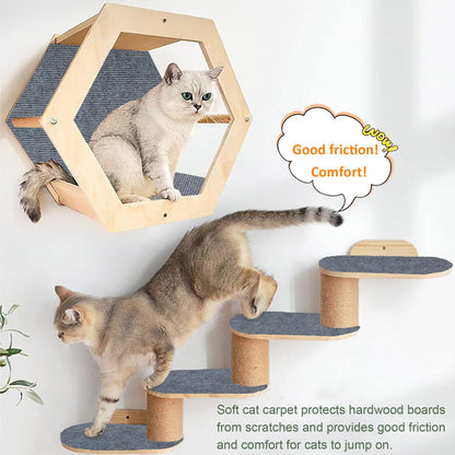 TETOU 15.8*78.7" Cat Scratching Mat with Self-Adhesive Trimmable, Replacement for Cat Tree Shelf Shelves, Cat Scratch Carpet for Indoor Cats - Dark Gray