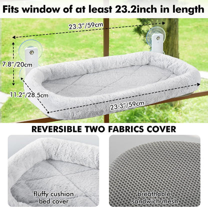 TETOU Cordless Cat Window Perch, Foldable Cat Beds Cat Hammock with 4 Strong Suction Cups for Wall Indoor Cats
