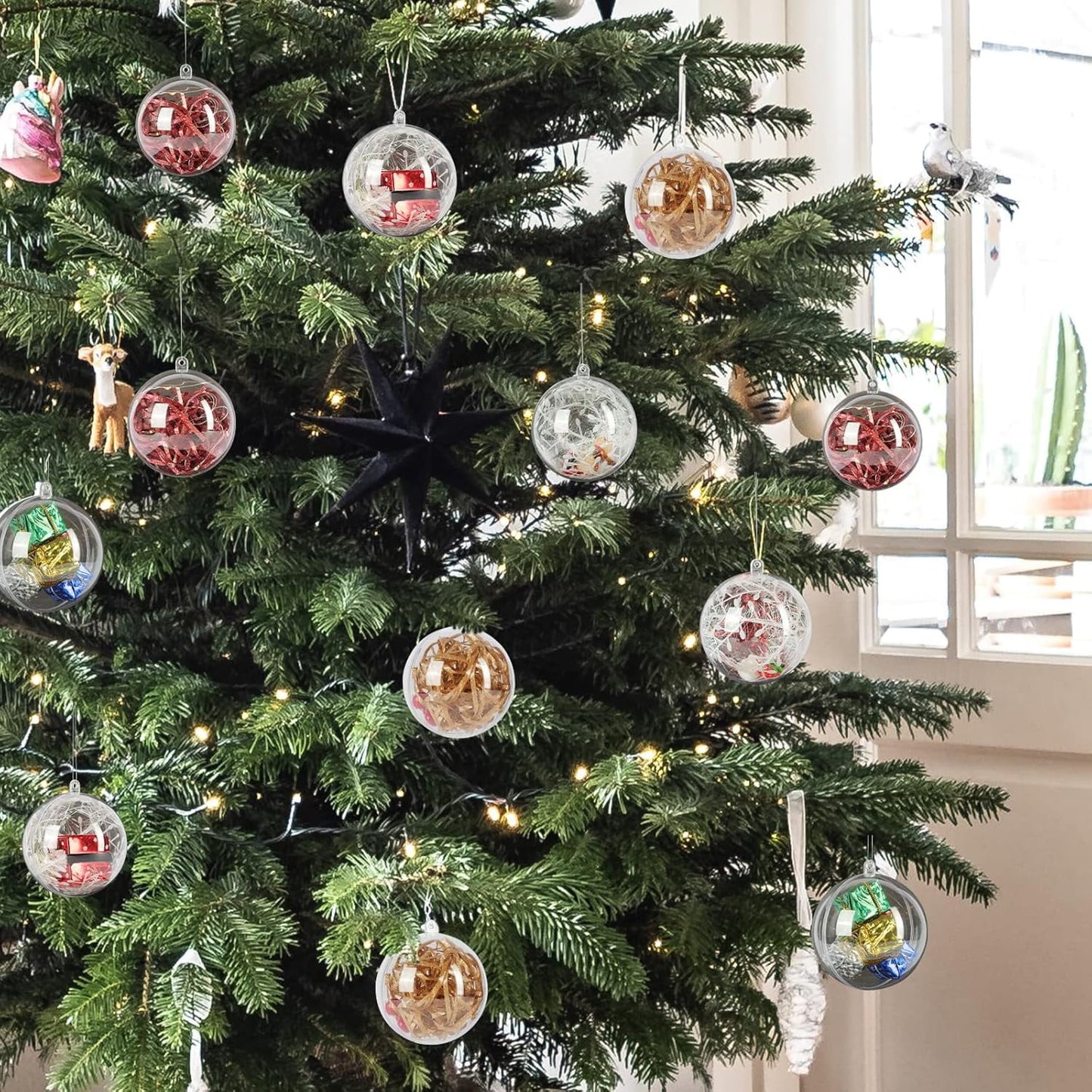TETOU 20Pcs Christmas Ornaments Balls, 80mm Clear Plastic Fillable Ornament for Crafts, Clear Acrylic DIY Ornaments for Christmas Tree Holiday Wedding Party Home Hanging Decor