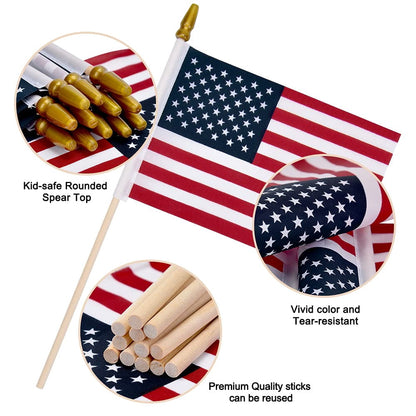 TETOU 15 Pack Small American Flags on Stick,4x6 Inch Small US Flags/Mini American Flags for Outside,American Hand Held Stick Flags for 4th of July Memorial day Patriotic Veterans Decoration