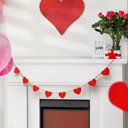 TETOU Valentine's Day Garland, Heart shaped garland Banner with Wooden Beads for Home Valentine's Day Wedding Fireplace Mantle Walls Decor