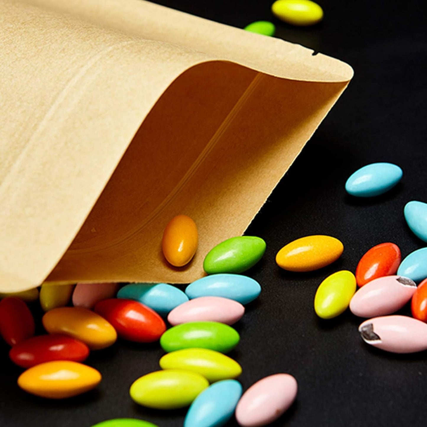 TETOU 100pcs Resealable bags 3.5*5.5" Stand Up Kraft Paper Bags Zip Lock Food Storage Bags for Packaging Products