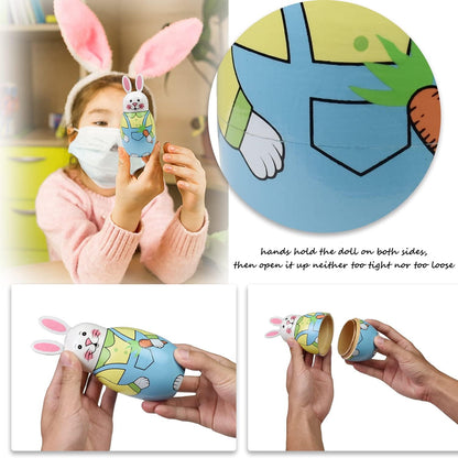 TETOU Easter Bunny Russian Nesting Dolls Toys 5pcs Animal Rabbit Wooden Matryoshka Doll Birthday Gift Decor