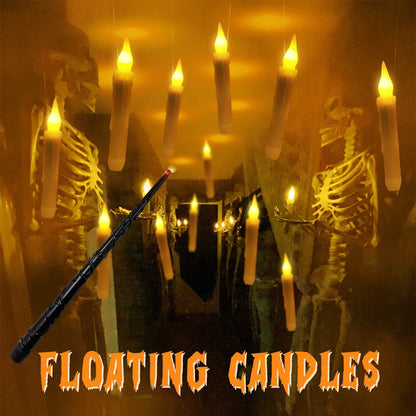TETOU Floating LED Candles with Wand Remote Control Flameless Candle for Hallowe'en Home Thanksgiving Christmas Party Decoration