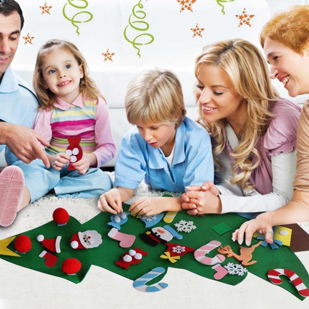 TETOU 3Ft DIY Felt Christmas Tree for Kids, Felt Xmas Tree Set with 26pcs Ornaments, Christmas Decorations Indoor Wall Hanging Kids Gift
