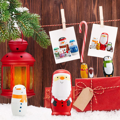 TETOU 5 Layer Christmas Nesting Dolls Wooden Snowman Matryoshka Doll Toy for Birthday Party Gift Christmas Decoration