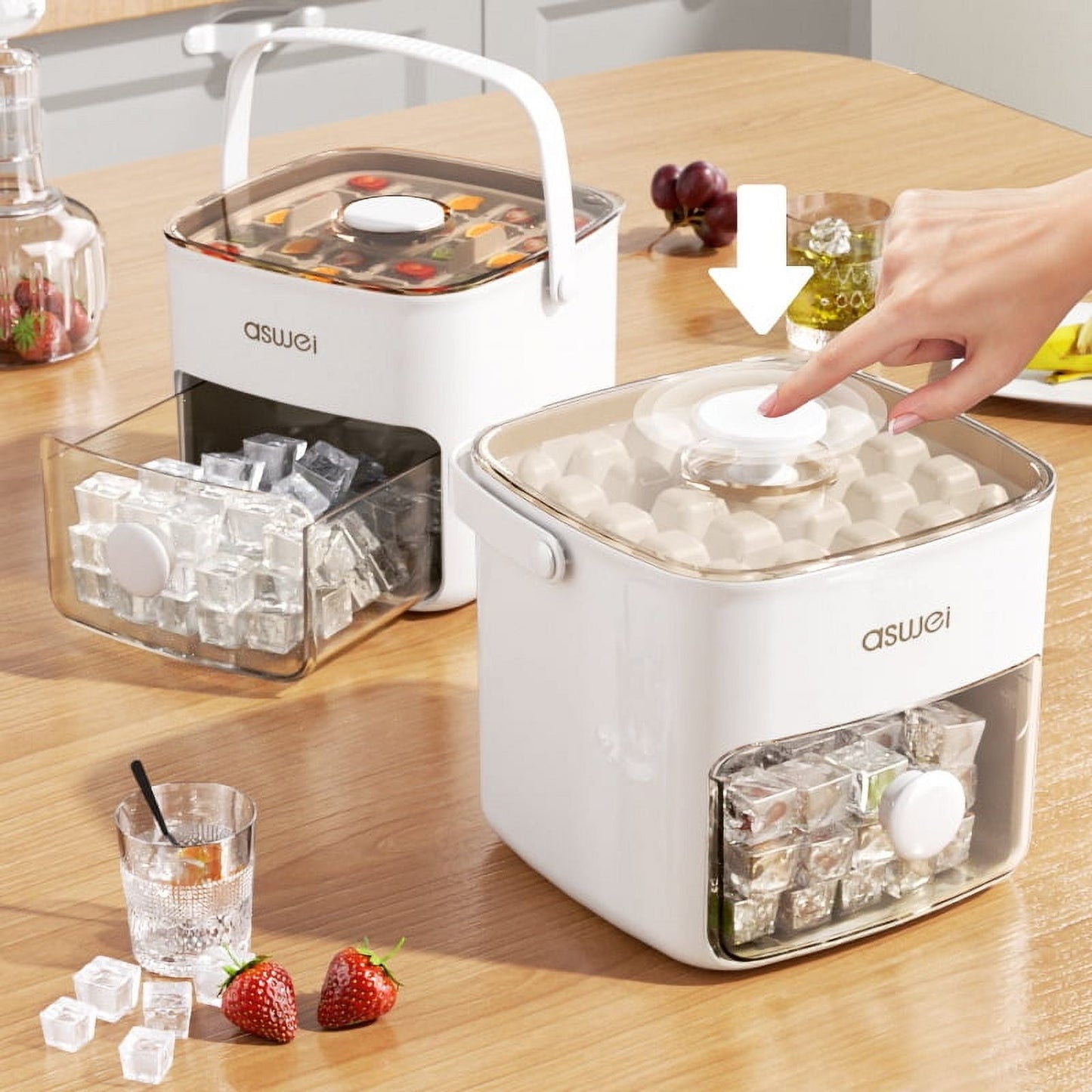TETOU Large Capacity Ice Cube Mold 48 Ice Trays Easy-Press Ice Cube Mold,Double Layer, Food-Grade Plastic Ice Storage Tray for Freezer（white）