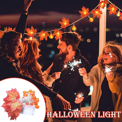 TETOU 19.6ft 40 Led Maple Leaf with Pumpkin Orange Lights Garland for Home Thanksgiving Decoration