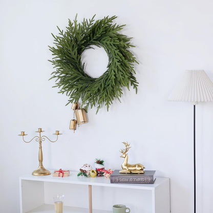 GUISANTO 24" Norfolk Pine Wreath for Front Door, Artificial Christmas Wreath Faux Pine Green Wreath for Wall Windows Mantle Outdoor Outside Christmas Decoration