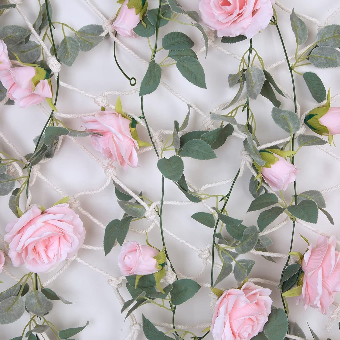 TETOU 4pcs Flower Garland, Faux Artificial Floral Garland Fake Rose Hanging Vine for Wedding Arch Garden Ceremony Background Outdoor Wall Decoration - Pink
