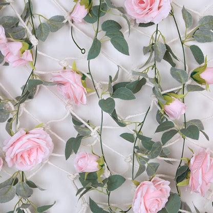 TETOU 4pcs Flower Garland, Faux Artificial Floral Garland Fake Rose Hanging Vine for Wedding Arch Garden Ceremony Background Outdoor Wall Decoration - Pink