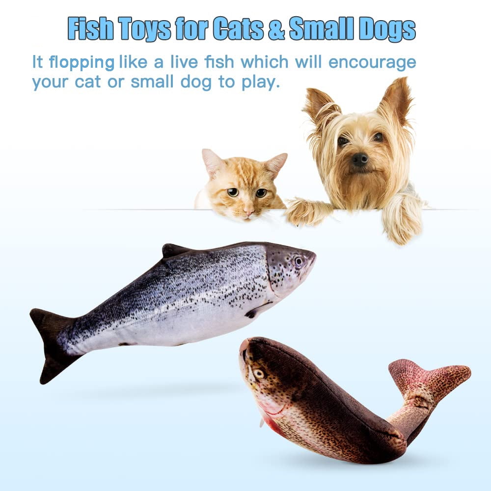 TETOU 2 Pack 11" Interactive Fish Cat Toys Flopping Fish with SilverVine and Catnip Moving Cat Kicker Cat Toys for Indoor Cats Puppy Play Chase Exercise Activity