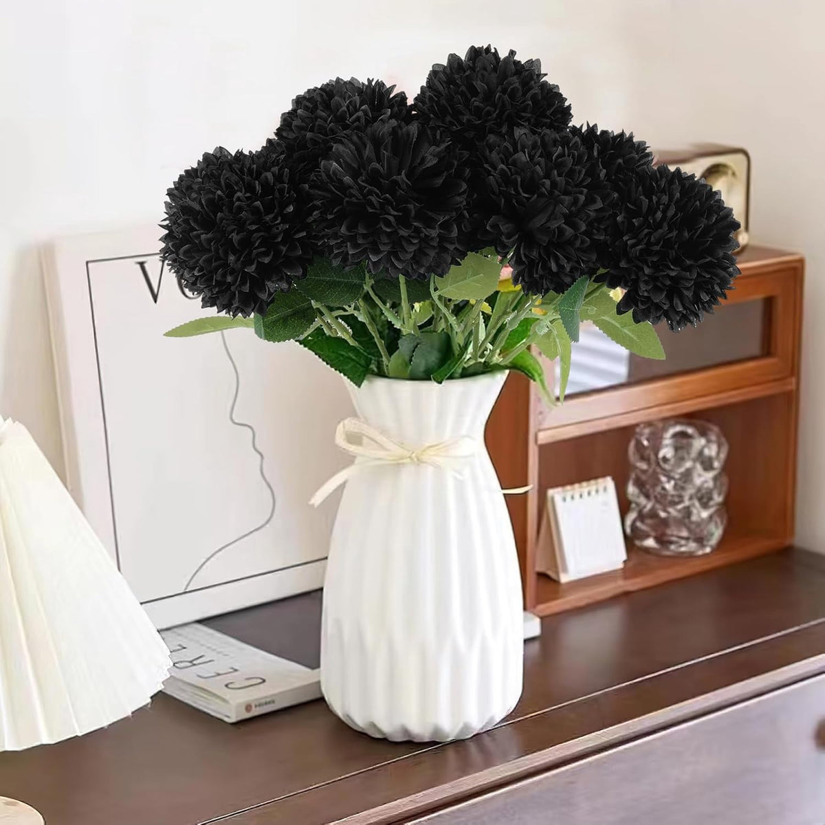 TETOU 12 Pcs Black Artificial Chrysanthemums Flowers,Fake Silk Mums Flowers for Fall Autumn Halloween Home Indoor Floral Arrangement Table Centerpiece Decorations
